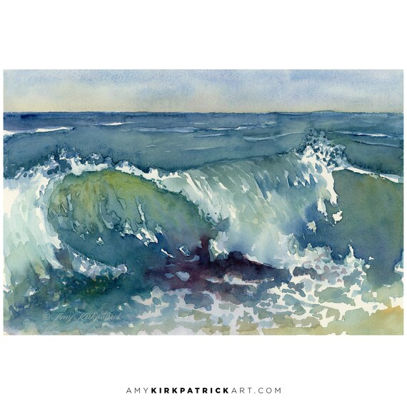 Sea Art Wave Watercolor Giclee Print Bathroom Decor Ocean Wave Ocean Art Beach Decor Beach Art Wave Painting Art & Collectibles Painting Sibawor.id
