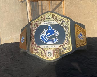 Cinto de campeão do Vancouver Canucks, tamanho adulto, para fãs de hóquei no gelo e luta livre da NHL, com placas de latão.
