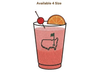 Azalea cocktail embroidery design | masters napkin | 19th hole par tee | 4 sizes | golf machine embroidery digital file