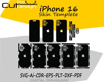 iPhone 16 Skin sjabloon vectorbestand skin stans lay-out - iPhone 16 SKin snijbestand - iPhone 16 SVG SNIJBESTAND - iPhone 16 Skin Sjabloon