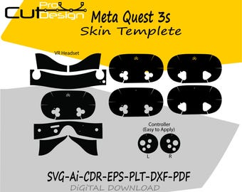 Meta Quest 3s headset 2024 skin vector template skin layout skin die cuts file svg skin Cricut Silhouette Eps