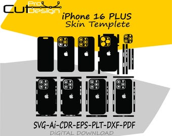 iPhone 16+ Skin sjabloon vectorbestand skin stans lay-out - iPhone 16+ Skin snijbestand - iPhone 16+ Skin sjabloon - iPhone 16+