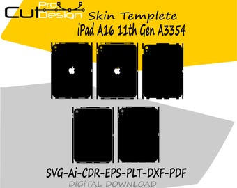iPad A16 11a generazione A3354 Skin template file vettoriale skin fustella layout Cricut Silhouette iPad A16 11a generazione A3354 Skin file di taglio