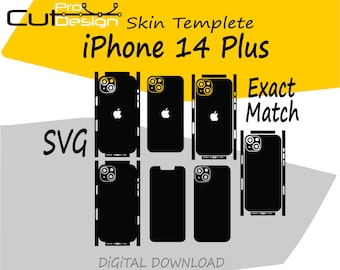 Modello vettoriale skin per iPhone 14+, layout skin, fustelle skin - File di taglio skin per iPhone 14+ - FILE DI TAGLIO SVG Pus per iPhone 14