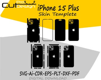 iPhone 15+ Skin template vector file skin die cut layout - iPhone 15+ SKin cut file - iPhone 15+ Skin template