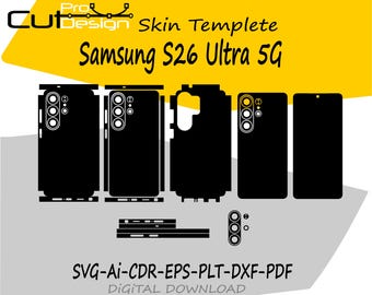 Modello vettoriale skin SVG per Samsung Galaxy S26 Ultra 5G, layout skin, fustelle - File di taglio skin Samsung S26 Ultra