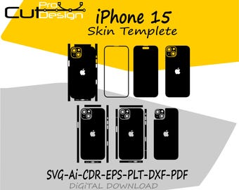 file vettoriale modello skin per iPhone 15 layout fustellato skin Cricut Silhouette file di taglio skin per iPhone 15 - FILE DI TAGLIO SVG per iPhone 15