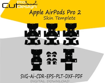 Modello skin per Apple AirPods Pro 2, layout skin vettoriale, file di fustelle per skin svg, file di taglio skin per AirPods Pro 2