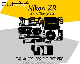 Nikon ZR Skin-Vektorvorlage, Skin-Layout, Skin-Stanzteile - Nikon ZR Skin-Schnittdatei - Nikon ZR SVG-Schnittdatei