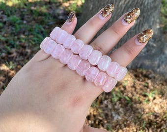 Chunky Rose Quartz Beaded Bracelet , Rose Quartz Stretch Bangle