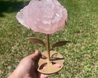 Rose Quartz Rose Carving with Display Stand , Large 440 g Rose , Crystal Statement Piece , Heart Chakra