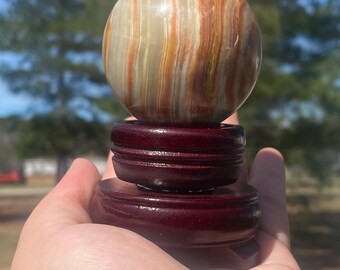 Green Banded Onyx Crystal Sphere with Display Stand - 51 mm