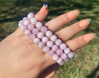 8 mm Kunzite Purple Spudomene Beaded Bracelet,  Unique Crystal Bracelets