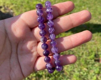 8 mm Deep Purple Amethyst Beaded Bracelet