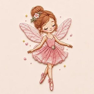 Rose Fairy Embroidery Machine Design, Cute Flower Pixie Digital File, Pink Garden Fairy Embroidery Pattern in PES DST EXP, 5 Sizes