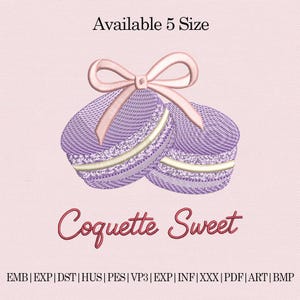 Coquette zoet borduurontwerp | Macaron met strik | Leuk trendy borduurontwerp voor kleding