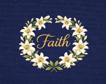 Motif de broderie couronne de lys foi, broderie foi chrétienne, motif foi lys de Pâques, broderie florale religieuse