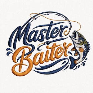Master Baiter Stickdatei, lustiges Fischzitat Stickmusterdatei, Fischen Wildtiere Maschinenstickdatei, PES DST JEF