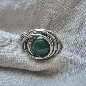 Donkergroene Agaat Ring -  Vormgegeven Natuursteen Design – Statement Ring