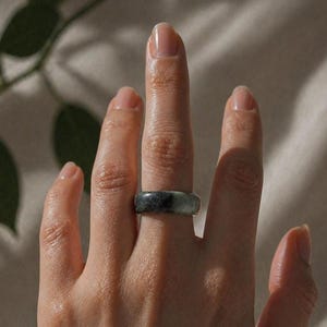 Raw Jade Band Ring – Black Green Matte Stone Ring, Chunky Statement Jewelry