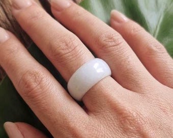 Anello Giada Bianca | Anello in Giada Naturale | Anello Largo Minimalista | Gioiello Statement | Regalo per Donna