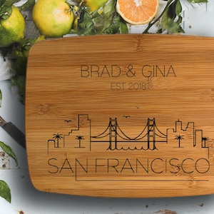 San Francisco City Skyline Design- Engraved Cutting Board, Custom Cutting Board, Wedding Gift, Housewarming Gift