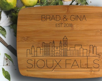 Sioux Falls South Dakota Skyline Design- Engraved Cutting Board, Ft Worth, Custom Cutting Board, Wedding Gift, Housewarming Gift, Texas