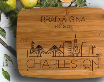 Charleston South Carolina Skyline Design- Engraved Cutting Board, Custom Cutting Board, Wedding Gift, Housewarming Gift