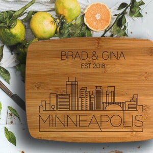 minneapolis minnesota Skyline Design- Engraved Cutting Board, Custom Cutting Board, Wedding Gift, Housewarming Gift