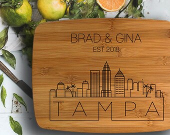 Tampa Florida Skyline Design- Engraved Cutting Board, Custom Cutting Board, Wedding Gift, Housewarming Gift