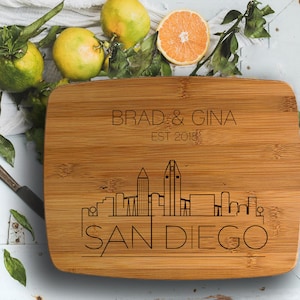 San Diego City Skyline Design- Custom Gift, Engraved Cutting Board, Custom Cutting Board, Wedding Gift, Housewarming Gift