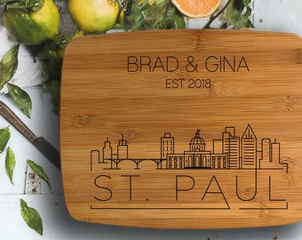 st paul minnesota Skyline Design- Engraved Cutting Board, Ft Worth, Custom Cutting Board, Wedding Gift, Housewarming Gift, Texas