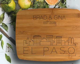 El Paso Texas Skyline Design- Engraved Cutting Board, Ft Worth, Custom Cutting Board, Wedding Gift, Housewarming Gift, Texas