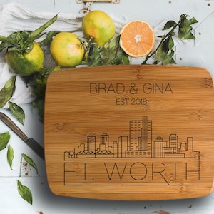 Fort Worth Skyline Design- Engraved Cutting Board, Ft Worth, Custom Cutting Board, Wedding Gift, Housewarming Gift, Texas