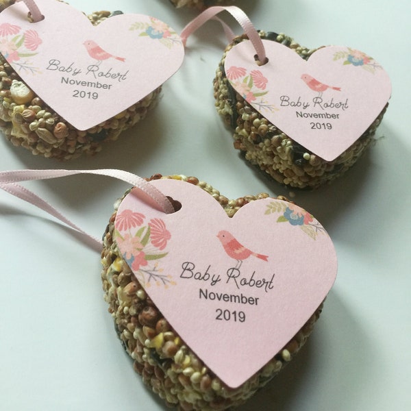 25 Heart Bird Seed Baby Shower Favors, Personalized Tags