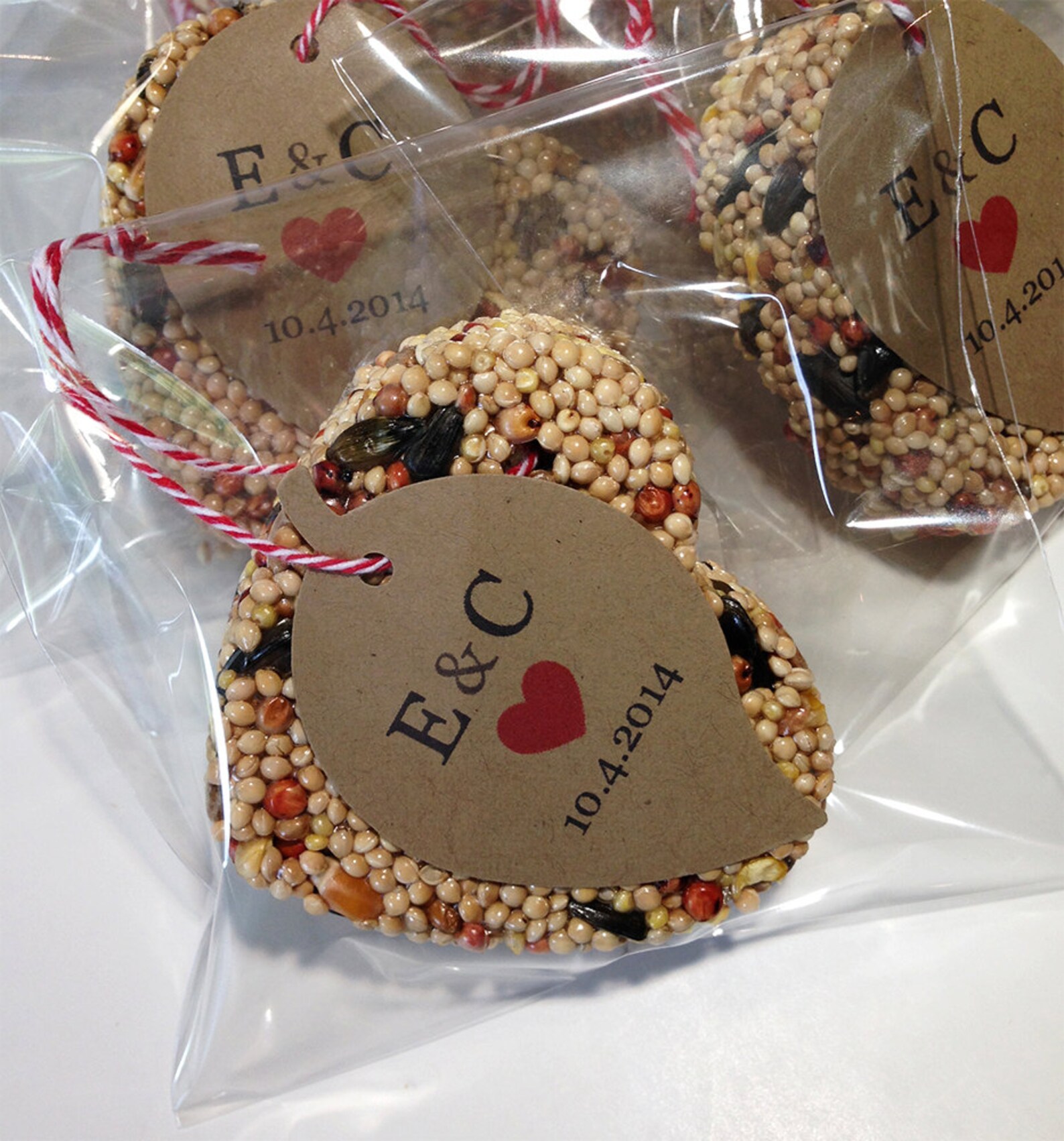 100 Bird Seed Heart Shaped Favors in Individual Cello Bags Wedding and