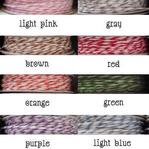 May include: A variety of colors of string, including natural hemp, light pink, gray, brown, red, orange, green, purple, light blue, yellow, blue, black, and hot pink.