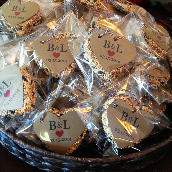 50 Bird Seed Heart Shaped Favors with cello bags - Wedding and Baby showers  - Personalized bird seed favors