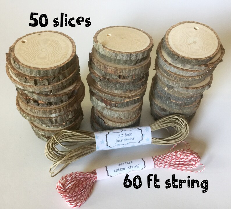 50Pcs Wood Slices 2.4"-2.8" Unfinished Natural Wood Rounds With Pre-drilled