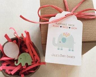 32 Baby shower favors -  Elephant Plantable seed paper favors - Boxed personalized favors - assembly required -