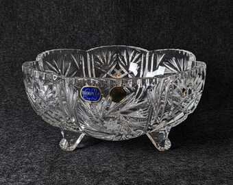 ボヘミアクリスタル台座ボウル | チェコカットガラスコンポート皿 | 鉛