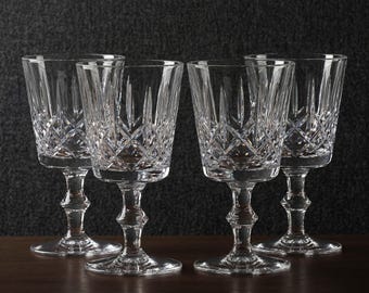 Vintage Imperial Glass Clara Cross and Olive Crystal Wine Glasses Set of 4 | Hand Cut Water Goblets | Elegant Crystal Glassware