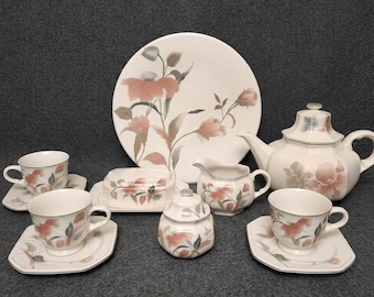 Vintage Mikasa Tea Set, Silk Flowers Pattern, Made in Japan