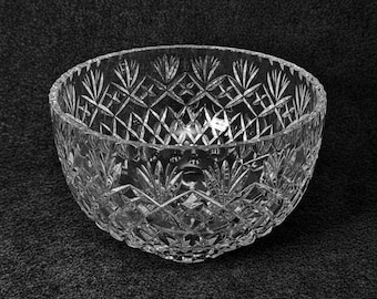 Vintage Lead Crystal Bowl | Czech Fan Diamond Cut Glass Centerpiece