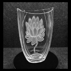 Vintage Eisch Crystal Vase, Heavy lead crystal frosted Lotus, Flower Centerpiece