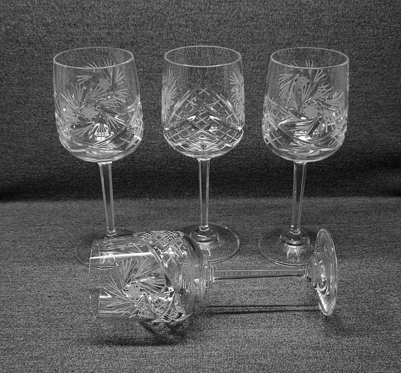Vintage Pinwheel Crystal Wine Glasses, Bohemian Hand Cut Lead Crystal ...