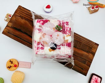 Strawberry Waffle Cake Squishy Charm | Dessert Stress Relief Toy