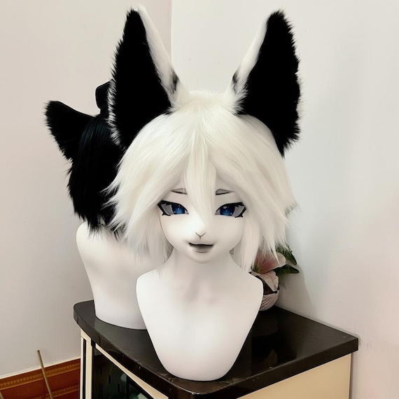 Fursuit Head Kigurumi ケモノ 着ぐるみ ダブルレイヤー White Fox Kigurumi Fursuit Head, Handmade Goths Kig Fursona Head