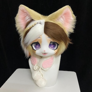 Kawaii Cat Kigurumi Fursuit Head, Moe Cat Kig Fursona Head, OOAK Kemono Fursuit Adoptable, Anime Cosplay, Fursuit Hean for Cons