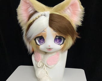 Kawaii Cat Kigurumi Fursuit Head, Moe Cat Kig Fursona Head, OOAK Kemono Fursuit Adoptable, Anime Cosplay, Fursuit Hean for Cons